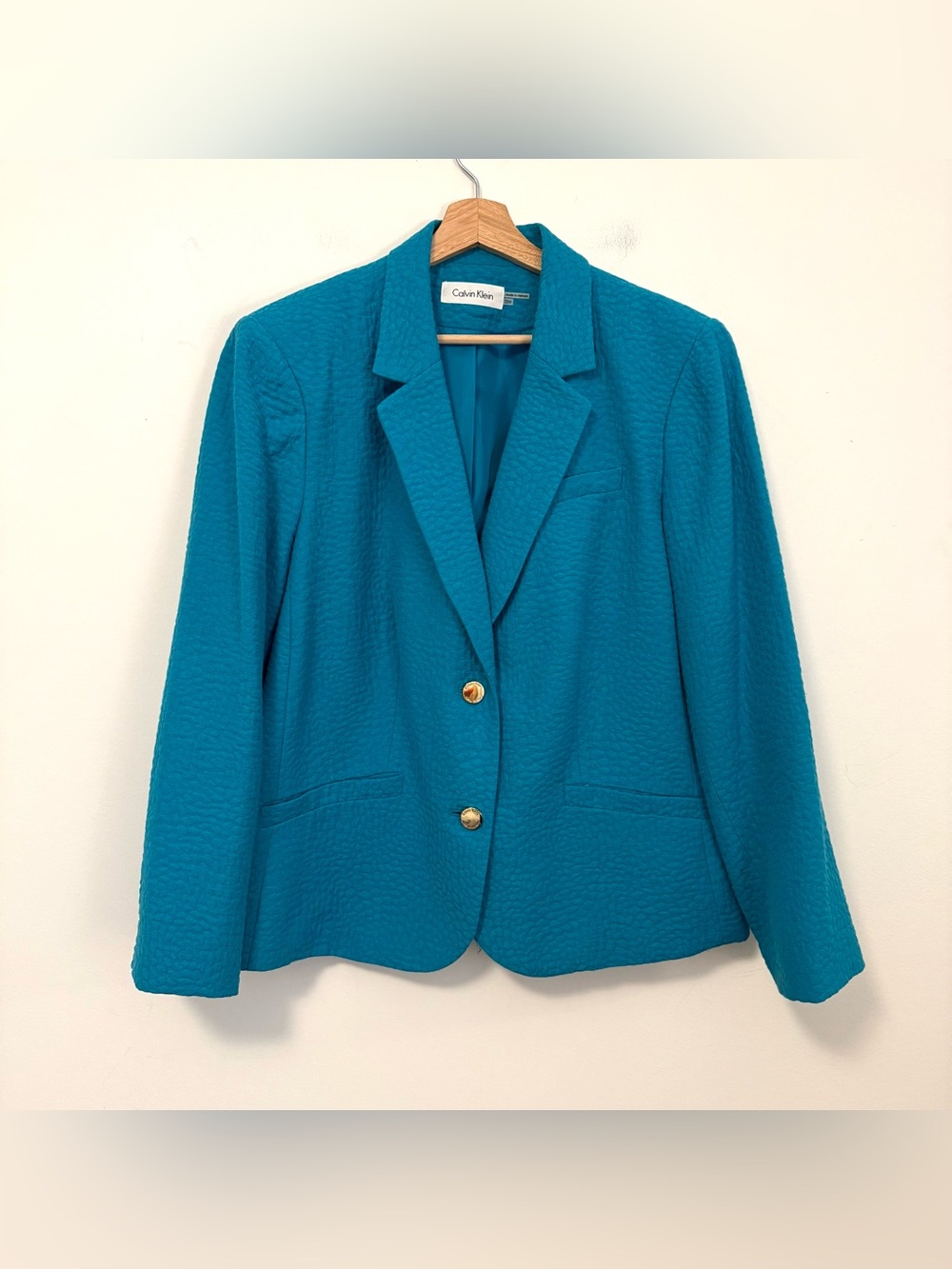 Calvin Klein Teal Textured Blazer Jacket Women’s Size 22W Gold Button